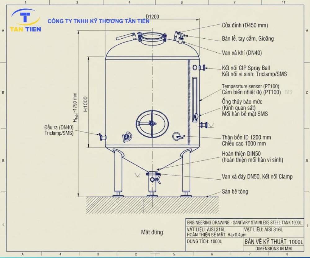 Bồn inox vi sinh 1000L