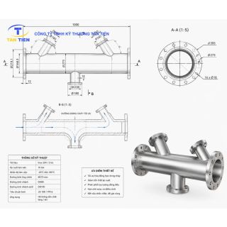 Bản vẽ ống trung tâm đáy loe côn chấn dập theo đường kính bể