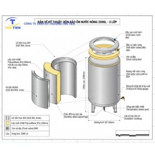 Báo giá bồn chứa nước nóng bảo ôn inox 304 dung tích 2000L công nghiệp