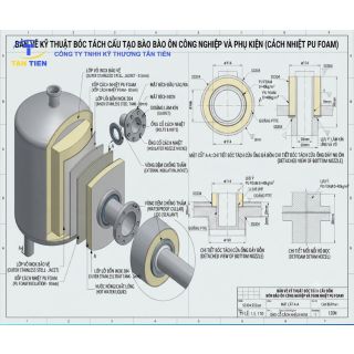 Bản vẽ cấu tạo độ dày lớp cách nhiệt bồn bảo ôn inox công nghiệp tiêu chuẩn