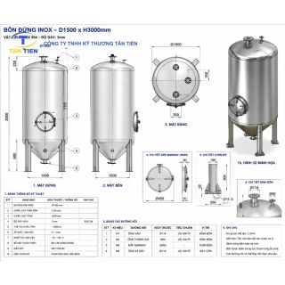 Sản xuất bồn bể inox hình trụ đứng đường kính D1500 x H3000mm
