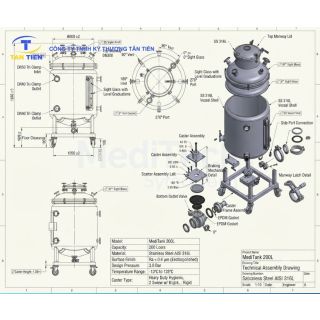 Báo giá bồn chứa dịch lỏng y tế bằng inox 316 dung tích 200L