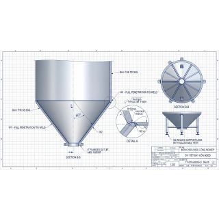 Bồn chứa nguyên liệu inox phi 1200mm đáy côn góc nón 60 độ dễ xả liệu