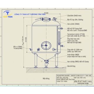 Bồn inox vi sinh 1000L ngành dược tích hợp quả cầu quay phun rửa CIP