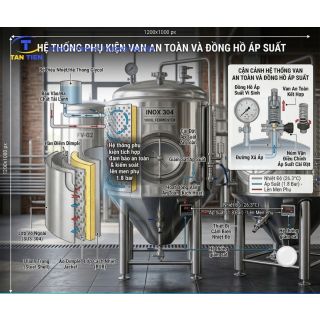 Tank lên men bia inox 304 dung tích 1000L chịu áp lực, có áo sấy làm lạnh